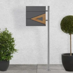 Standbriefkasten mit Zeitungsfach 37x36,5x11 cm Anthrazit/Eicheoptik aus Stahl ML-Design