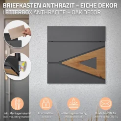 Standbriefkasten mit Zeitungsfach 37x36,5x11 cm Anthrazit/Eicheoptik aus Stahl ML-Design
