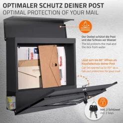 Standbriefkasten mit Zeitungsfach 37x36,5x11 cm Anthrazit/Schwarz-Marmoroptik aus Stahl ML-Design, Modernes Dreieckiges Design, Standhöhe 120 cm Silber