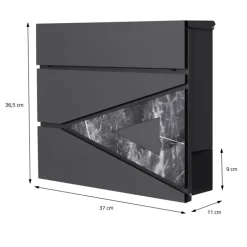 Standbriefkasten mit Zeitungsfach 37x36,5x11 cm Anthrazit/Schwarz-Marmoroptik aus Stahl ML-Design, Modernes Dreieckiges Design, Standhöhe 120 cm Silber