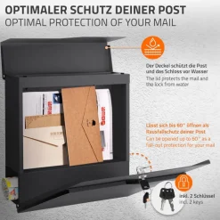 Standbriefkasten mit Zeitungsfach 37x37x11 cm Anthrazit aus Edelstahl ML-Design