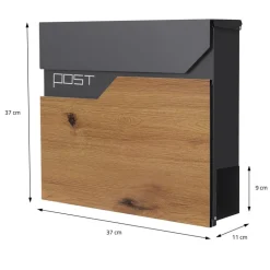 Standbriefkasten mit Zeitungsfach 37x37x11 cm Anthrazit/Holzoptik aus Edelstahl ML-Design