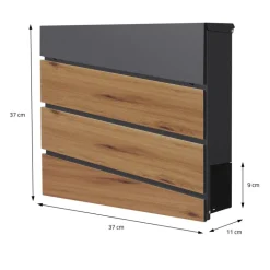 Standbriefkasten mit Zeitungsfach 37x37x11 cm Anthrazit/Holzoptik aus Stahl ML-Design, Modernes Diagonales Design, Standhöhe 120 cm Silber