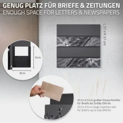 Standbriefkasten mit Zeitungsfach 37x37x11 cm Anthrazit/Marmoroptik aus Stahl ML-Design