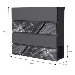 Standbriefkasten mit Zeitungsfach 37x37x11 cm Anthrazit/Marmoroptik aus Stahl ML-Design