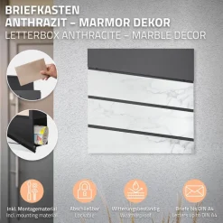 Standbriefkasten mit Zeitungsfach 37x37x11 cm Anthrazit/Weiß-Marmoroptik aus Stahl ML-Design, Modernes Diagonales Design, Standhöhe 120 cm Silber