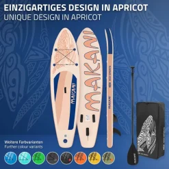 Stand Up Paddle aufblasbares SUP Board Makani 320x80x15 cm in Apricot aus PVC inkl. Pumpe und Tragetasche