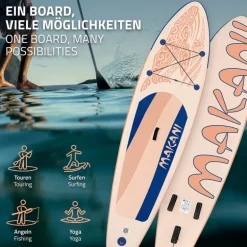 Stand Up Paddle aufblasbares SUP Board Makani 320x80x15 cm in Apricot aus PVC inkl. Pumpe und Tragetasche