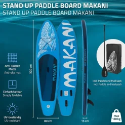 Stand Up Paddle aufblasbares SUP Board Makani 320x80x15 cm in Blau aus PVC inkl. Pumpe und Tragetasche