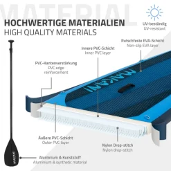 Stand Up Paddle aufblasbares SUP Board Makani 320x80x15 cm in Blau aus PVC inkl. Pumpe und Tragetasche