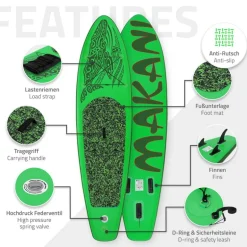 Stand Up Paddle aufblasbares SUP Board Makani 320x80x15 cm in Grün aus PVC inkl. Pumpe und Tragetasche