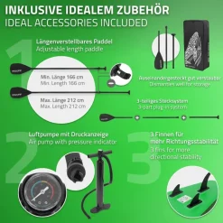 Stand Up Paddle aufblasbares SUP Board Makani 320x80x15 cm in Grün aus PVC inkl. Pumpe und Tragetasche