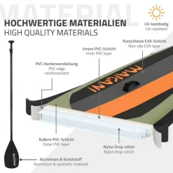 Stand Up Paddle aufblasbares SUP Board Makani 320x80x15 cm in Olive aus PVC inkl. Pumpe und Tragetasche