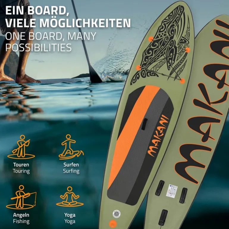 Stand Up Paddle aufblasbares SUP Board Makani 320x80x15 cm in Olive aus PVC inkl. Pumpe und Tragetasche