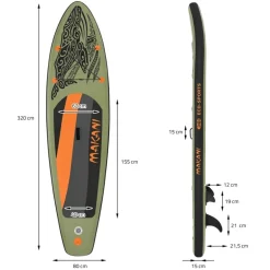 Stand Up Paddle aufblasbares SUP Board Makani 320x80x15 cm in Olive aus PVC inkl. Pumpe und Tragetasche