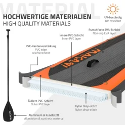 Stand Up Paddle aufblasbares SUP Board Makani 320x80x15 cm in Orange aus PVC inkl. Pumpe und Tragetasche