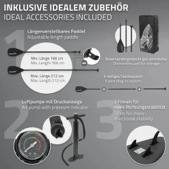 Stand Up Paddle aufblasbares SUP Board Makani 320x80x15 cm in Schwarz us PVC inkl. Pumpe und Tragetasche