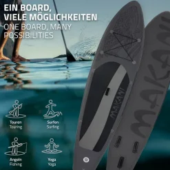Stand Up Paddle aufblasbares SUP Board Makani 320x80x15 cm in Schwarz us PVC inkl. Pumpe und Tragetasche