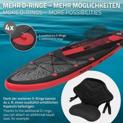 Stand Up Paddle aufblasbares SUP Board Makani 320x80x15 cm in Schwarz/Rot aus PVC inkl. Pumpe und Tragetasche