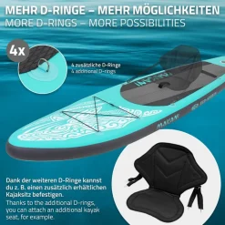 Stand Up Paddle aufblasbares SUP Board Makani 320x80x15 cm in Türkis aus PVC inkl. Pumpe und Tragetasche