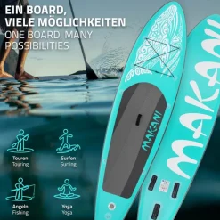 Stand Up Paddle aufblasbares SUP Board Makani 320x80x15 cm in Türkis aus PVC inkl. Pumpe und Tragetasche
