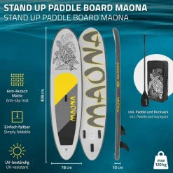 Stand Up Paddle aufblasbares SUP Board Maona 308x76x10 cm in Grau aus PVC inkl. Pumpe und Tragetasche