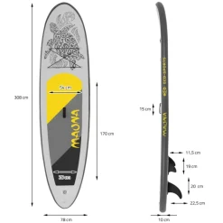 Stand Up Paddle aufblasbares SUP Board Maona 308x76x10 cm in Grau aus PVC inkl. Pumpe und Tragetasche