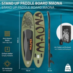 Stand Up Paddle aufblasbares SUP Board Maona 308x76x10 cm in Olive aus PVC inkl. Pumpe und Tragetasche