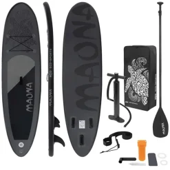 Stand Up Paddle aufblasbares SUP Board Maona 308x76x10 cm in Schwarz aus PVC inkl. Pumpe und Tragetasche
