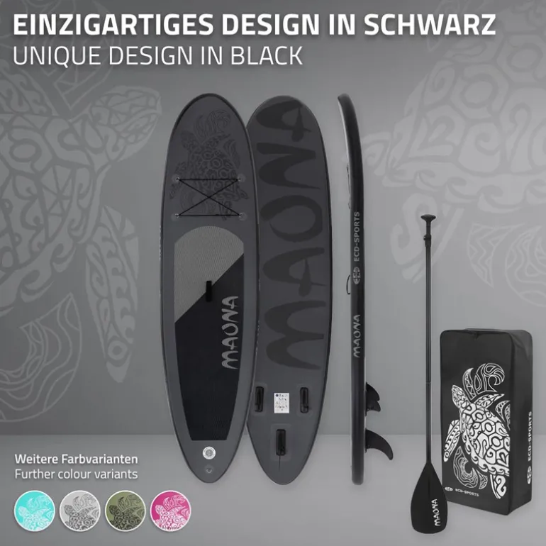 Stand Up Paddle aufblasbares SUP Board Maona 308x76x10 cm in Schwarz aus PVC inkl. Pumpe und Tragetasche