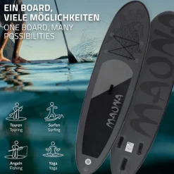 Stand Up Paddle aufblasbares SUP Board Maona 308x76x10 cm in Schwarz aus PVC inkl. Pumpe und Tragetasche