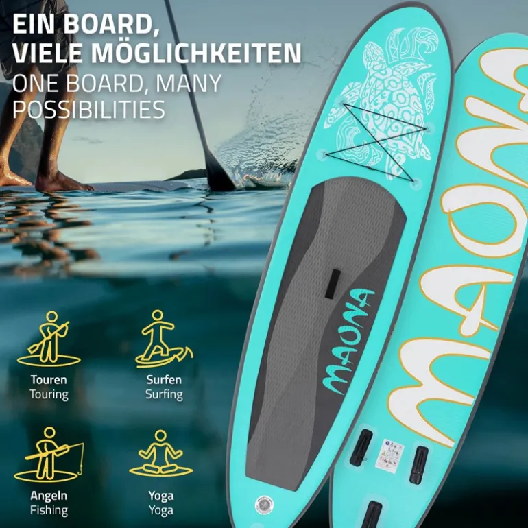 Stand Up Paddle aufblasbares SUP Board Maona 308x76x10 cm in Türkis aus PVC inkl. Pumpe und Tragetasche