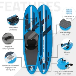 Stand Up Paddle aufblasbares SUP Board mit Kajak Sitz 320x82x15 cm in Blau aus PVC inkl. Pumpe und Tragetasche