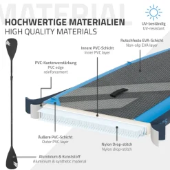 Stand Up Paddle aufblasbares SUP Board mit Kajak Sitz 320x82x15 cm in Blau aus PVC inkl. Pumpe und Tragetasche