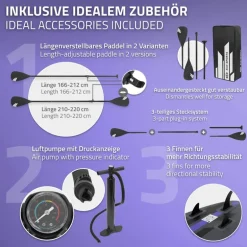 Stand Up Paddle aufblasbares SUP Board mit Kajak Sitz 320x82x15 cm in Schwarz aus PVC inkl. Pumpe und Tragetasche