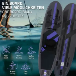 Stand Up Paddle aufblasbares SUP Board mit Kajak Sitz 320x82x15 cm in Schwarz aus PVC inkl. Pumpe und Tragetasche