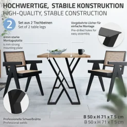2 Stück Tischbeine B50xH71 cm Tischkufen X-Form Stahl pulverbeschichtet Schwarz ML-Design