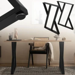 2 Stück Tischbeine B50xH71 cm Tischkufen X-Form Stahl pulverbeschichtet Schwarz ML-Design