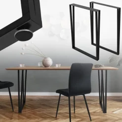 2 Stück Tischbeine B50xH71,5 cm Tischkufen rechteckige Form Stahl pulverbeschichtet Schwarz ML-Design