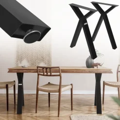 2 Stück Tischbeine B50xH72 cm Tischkufen X-Form Stahl pulverbeschichtet Schwarz ML-Design