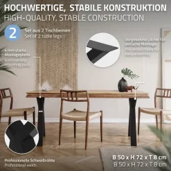 2 Stück Tischbeine B50xH72 cm Tischkufen X-Form Stahl pulverbeschichtet Schwarz ML-Design