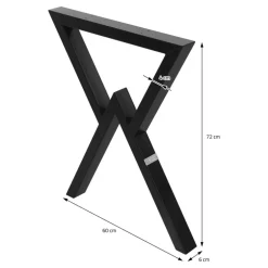 2 Stück Tischbeine B60xH72 cm Tischkufen X-Form Stahl pulverbeschichtet Schwarz ML-Design