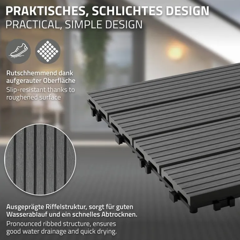 Terrassenfliesen 60x30 cm 6er Set für 1m² Anthrazit aus WPC