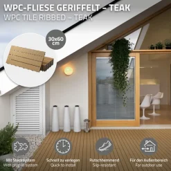Terrassenfliesen 60x30 cm 6er Set für 1m² Teak aus WPC