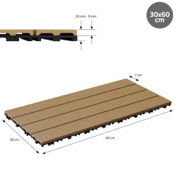 Terrassenfliesen 60x30 cm 6er Set für 1m² Teak aus WPC