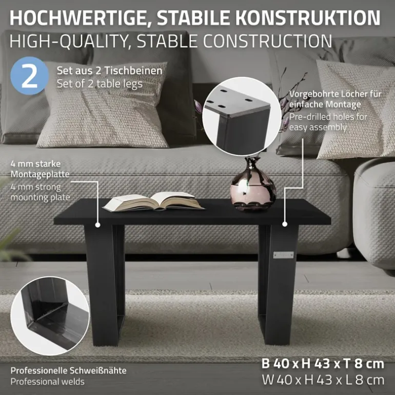 Tischbeine Tischgestell 2er Set V-Design 40 x 43 cm Industrial aus Stahl ML-Design