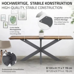 Tischbeine Tischgestell X-Design 78 x 71 x 120 cm Anthrazit aus Metall ML-Design