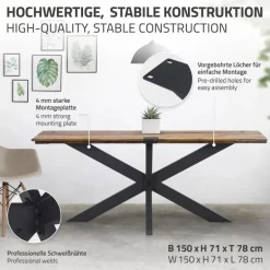Tischbeine Tischgestell X-Design 78 x 71 x 150 cm Schwarz aus Metall von ML-Design