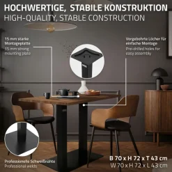Tischgestell Doppel Schwarz Höhe 72cm Stahl pulverbeschichtet 70x43cm Bodenplatte ML-Design