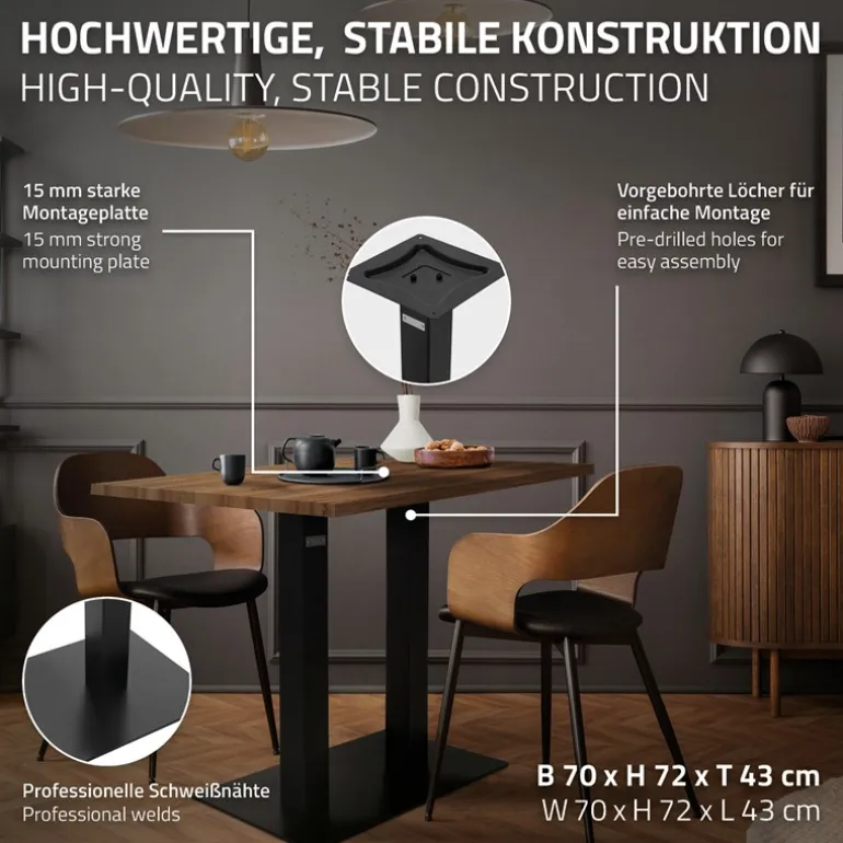 Tischgestell Doppel Schwarz Höhe 72cm Stahl pulverbeschichtet 70x43cm Bodenplatte ML-Design
